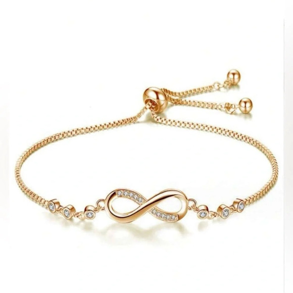 Infinity gold plated bracelet with Cubic Zirconia stones, adjustable NIB - Picture 1 of 7